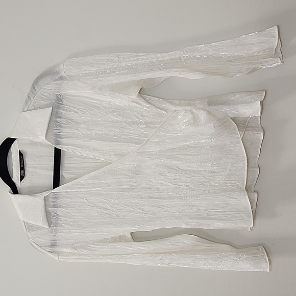 Zara Wrinkle Satin Effect Blouse Top Size Small - Picture 4 of 16